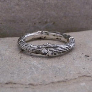 Open image in slideshow, Stackable Silver, Twig Diamond Ring
