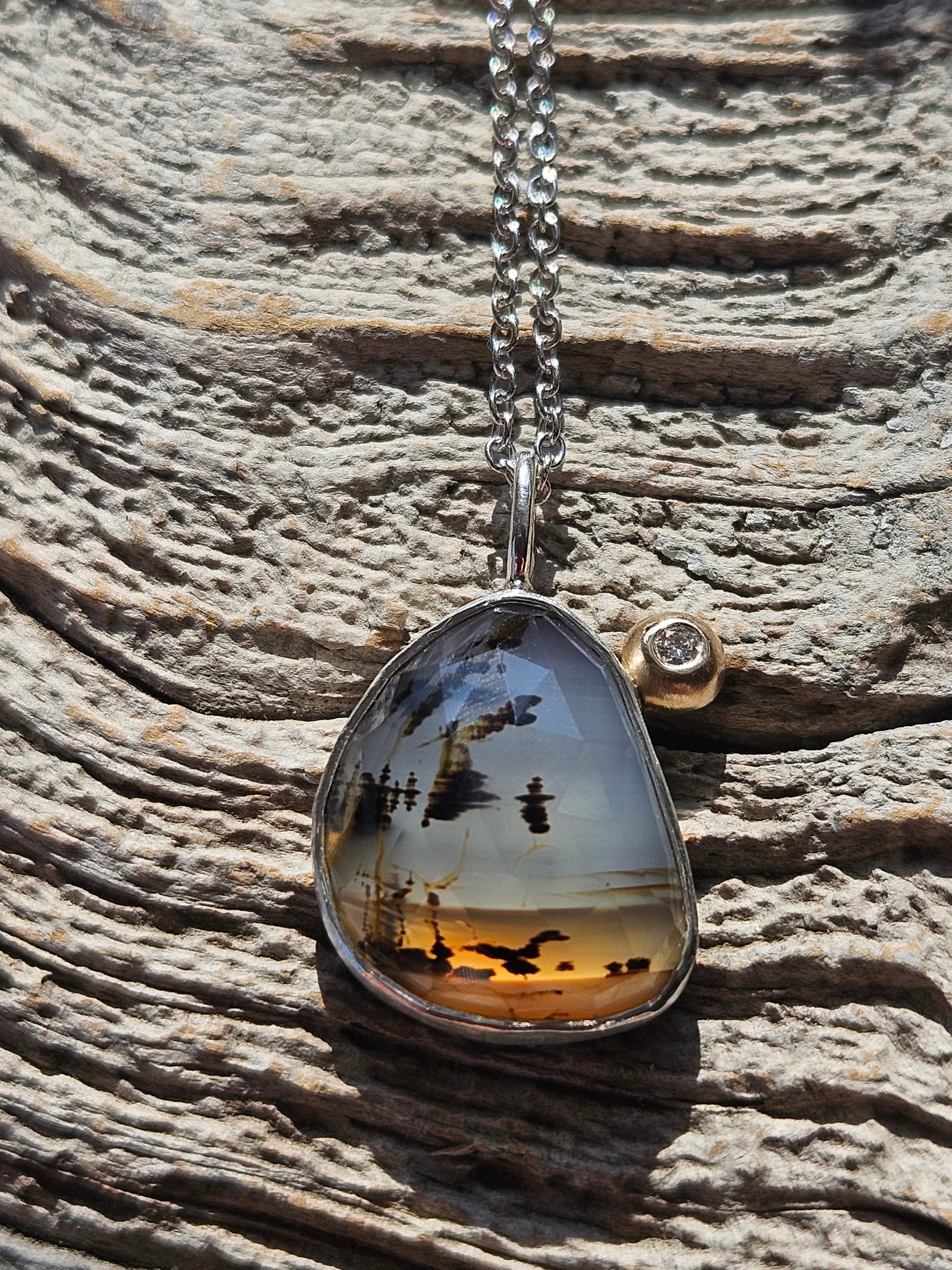 Montana agate and diamond necklace