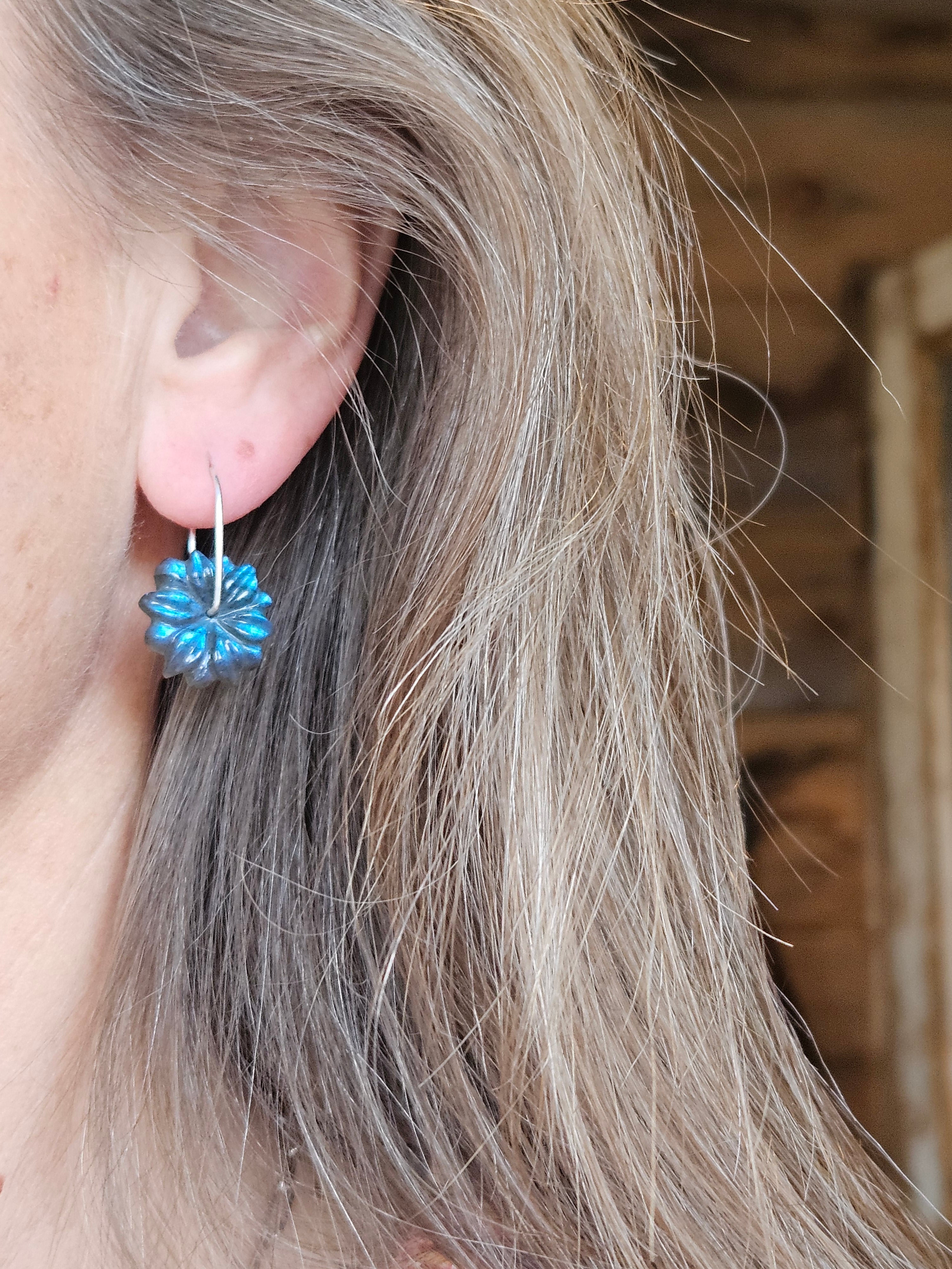 Labradorite carved Flower earrings