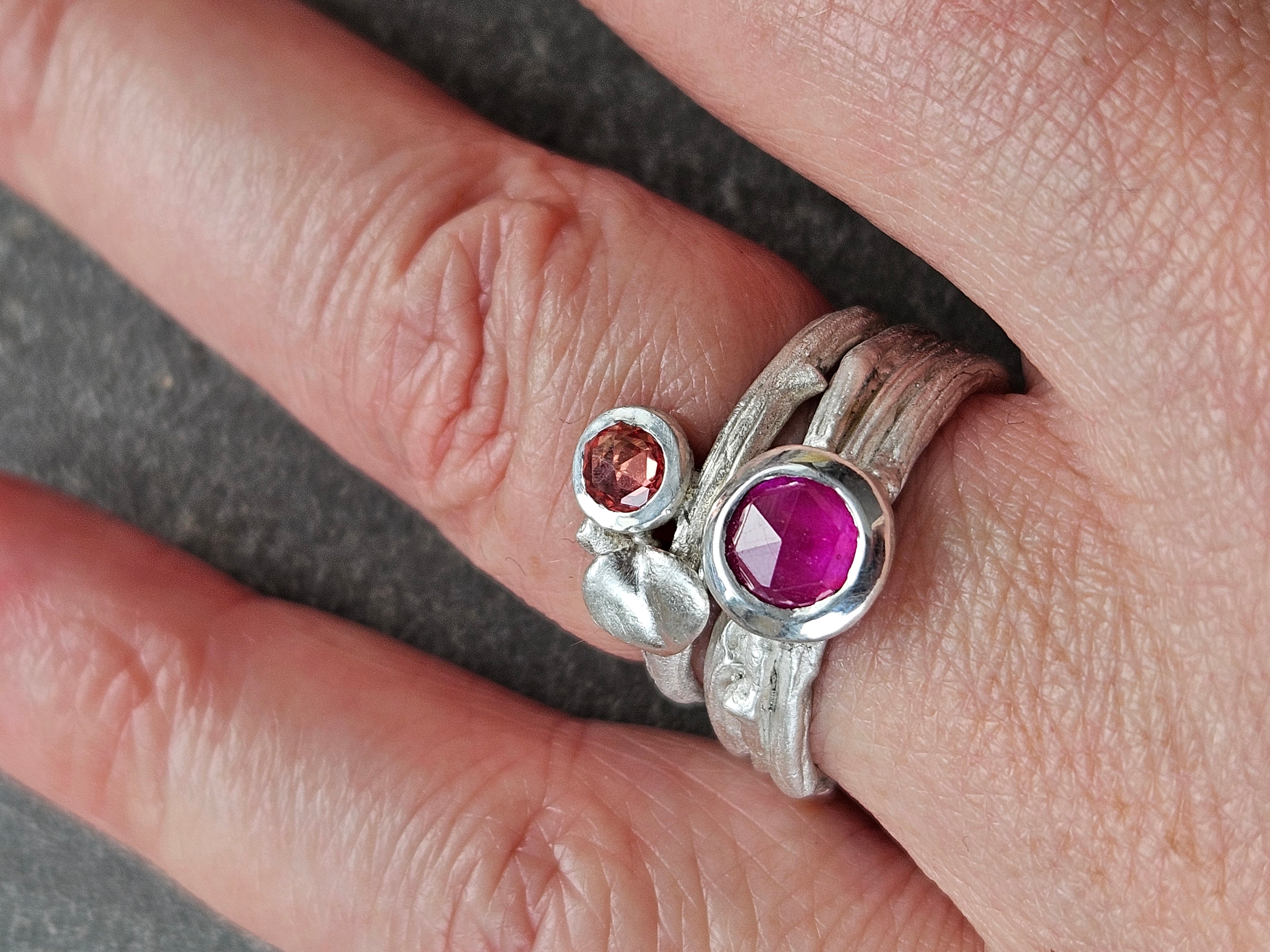 Hot pink Sapphire twig ring