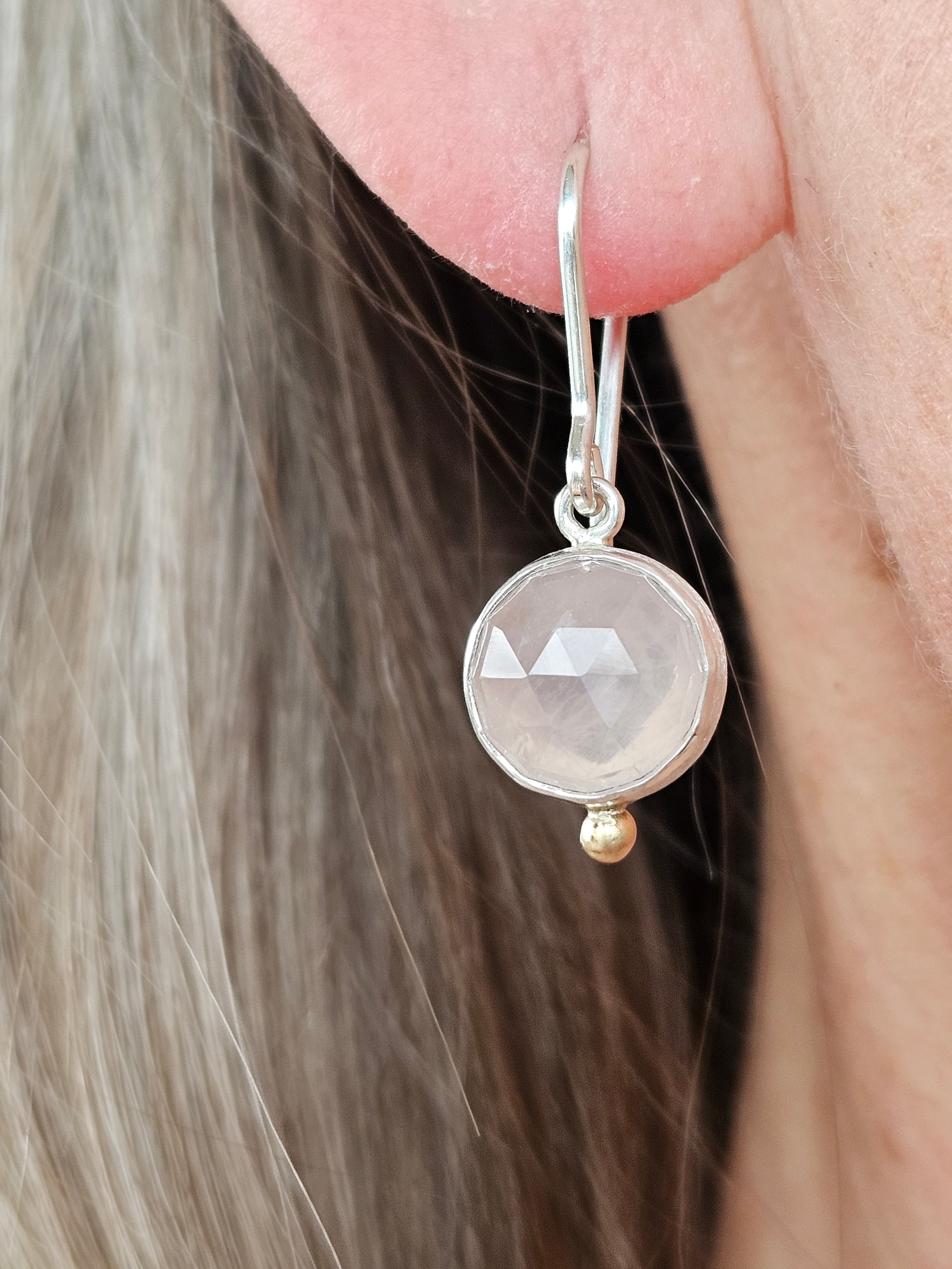 Rose quartz in Sterling silver and 18k gold accents earrings