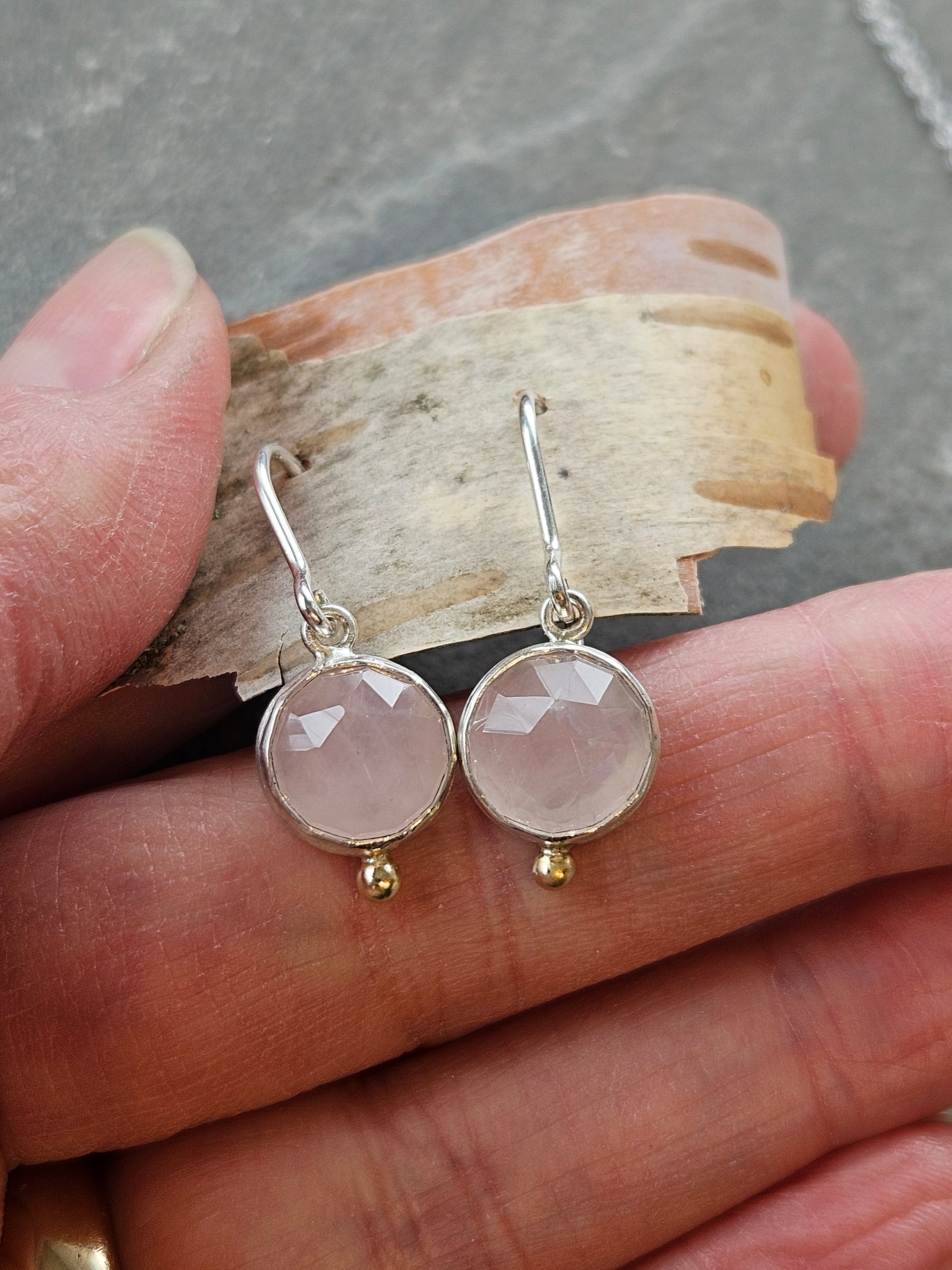 Rose quartz in Sterling silver and 18k gold accents earrings