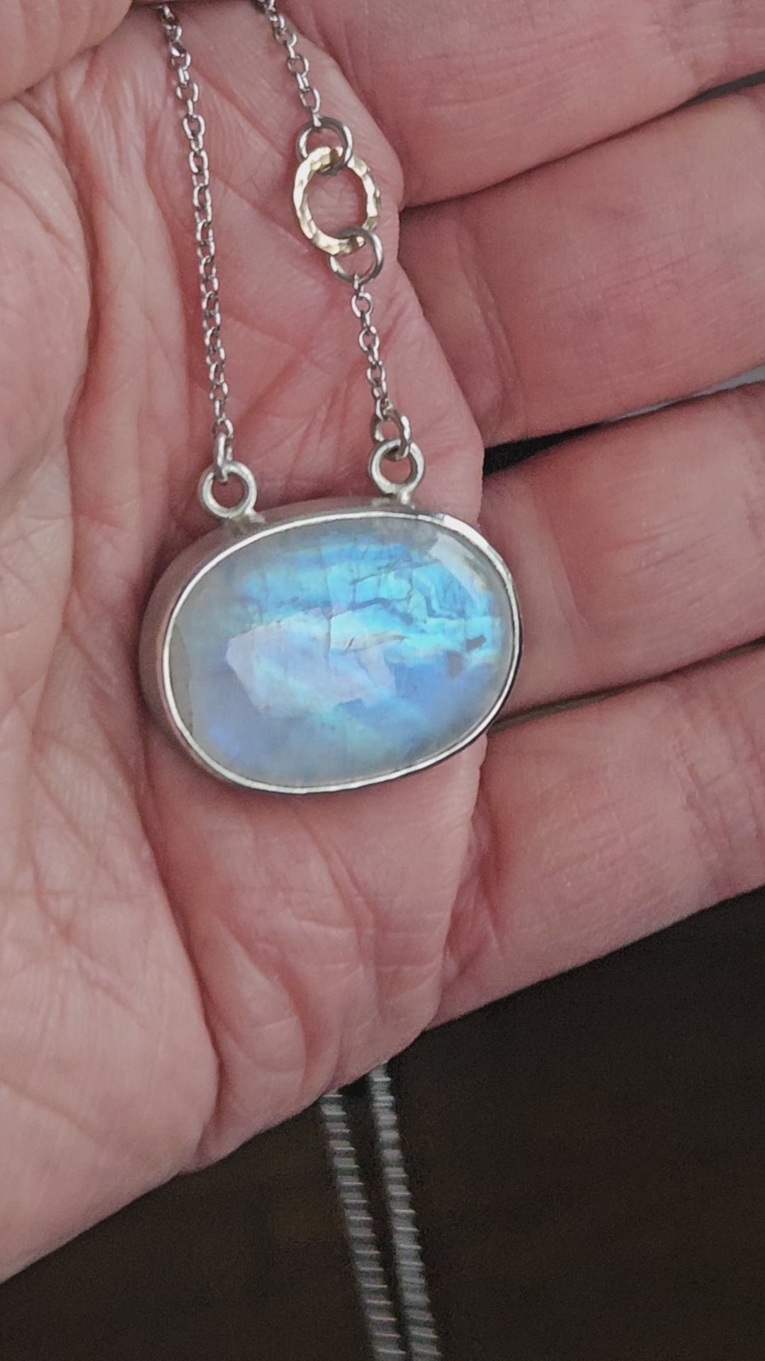 Oval Rainbow moonstone necklace