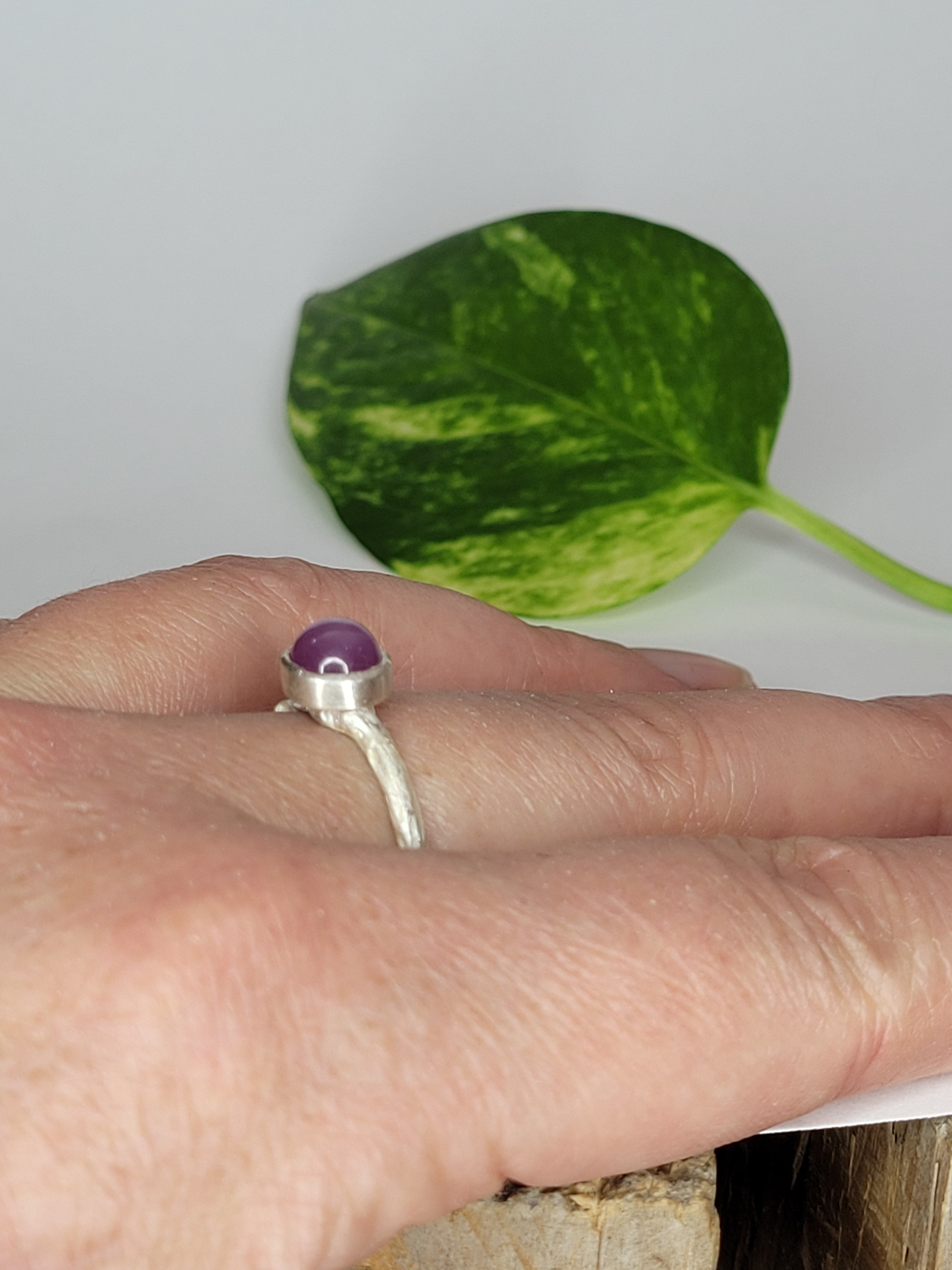 Pink round Sapphire on a Twig Ring in Sterling Silver