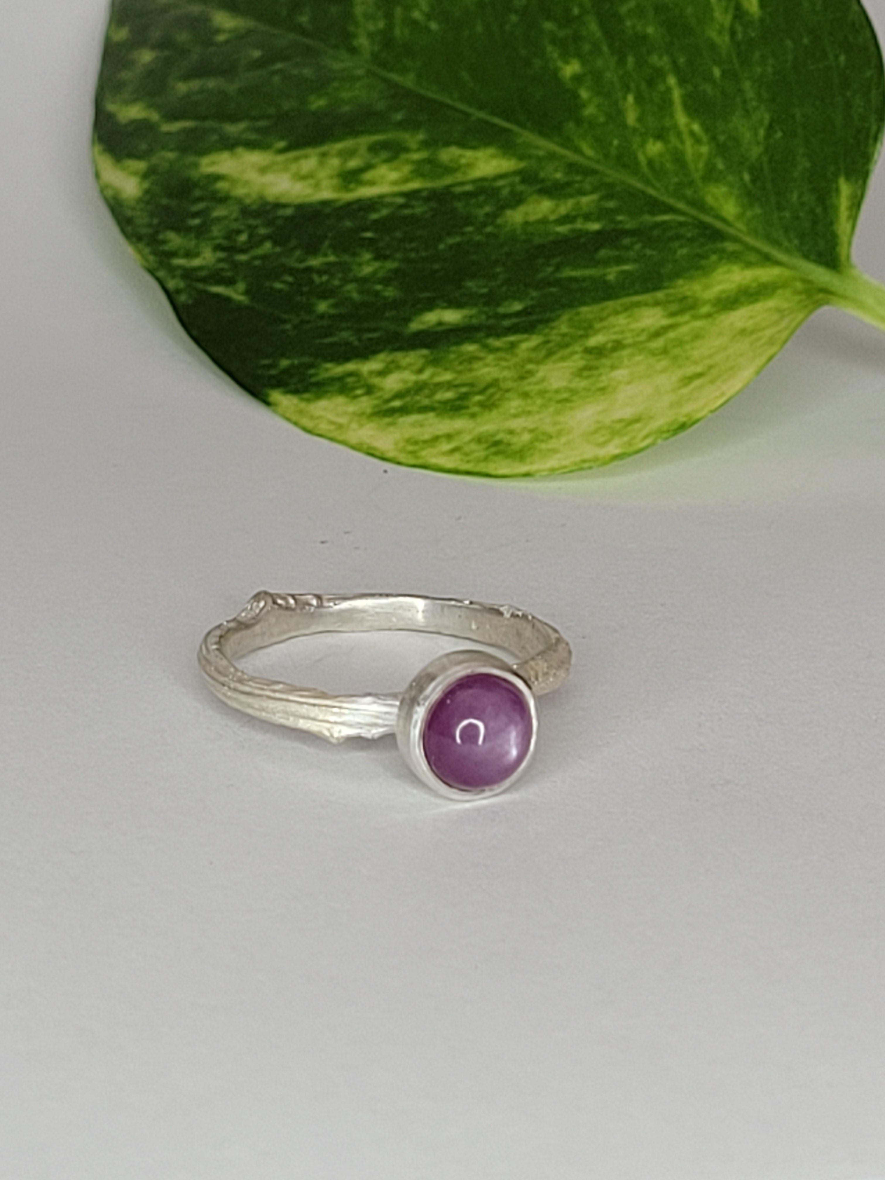 Pink round Sapphire on a Twig Ring in Sterling Silver