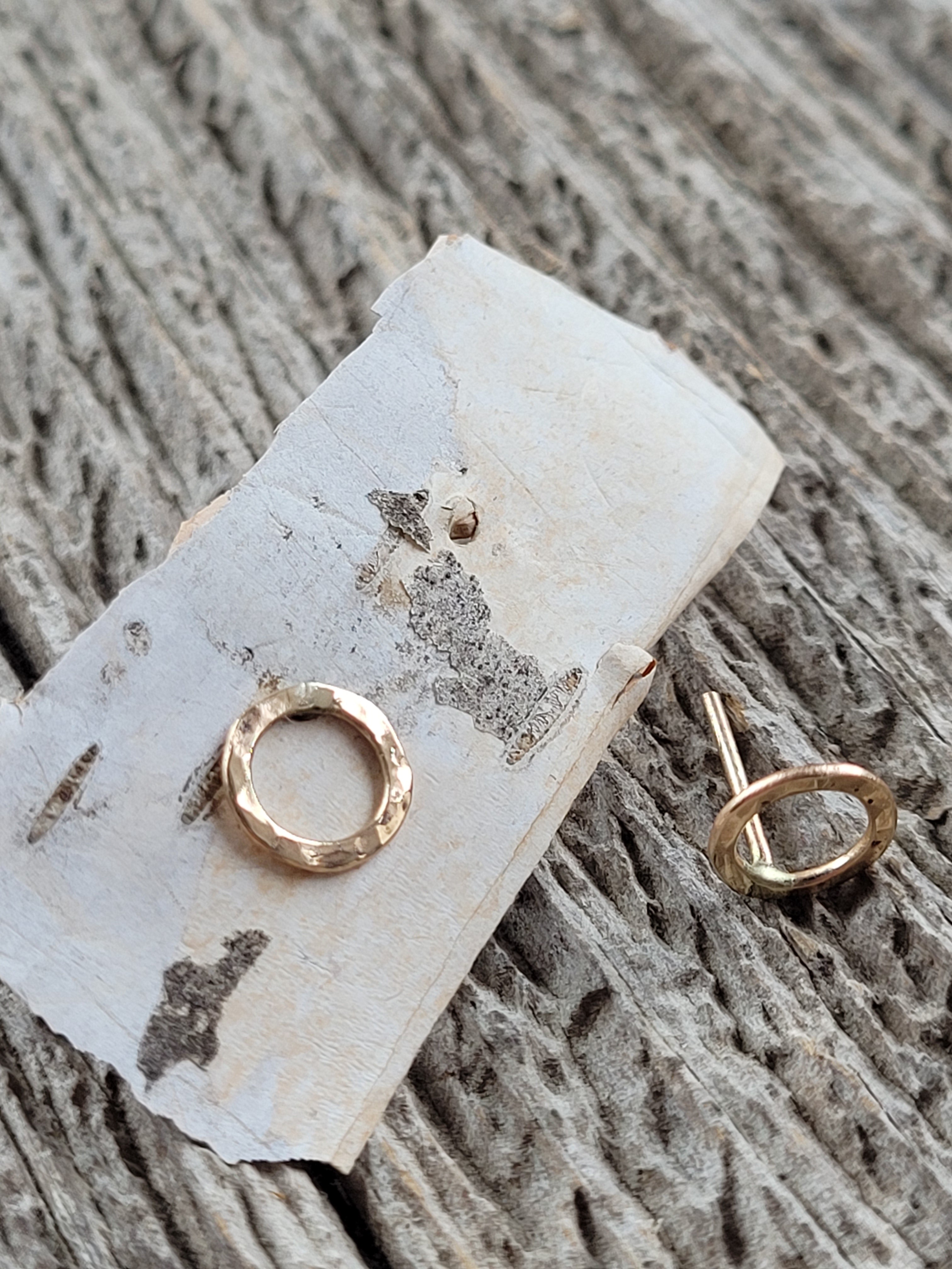 Tiny Hammered circle studs in 14k gold (solid metal)