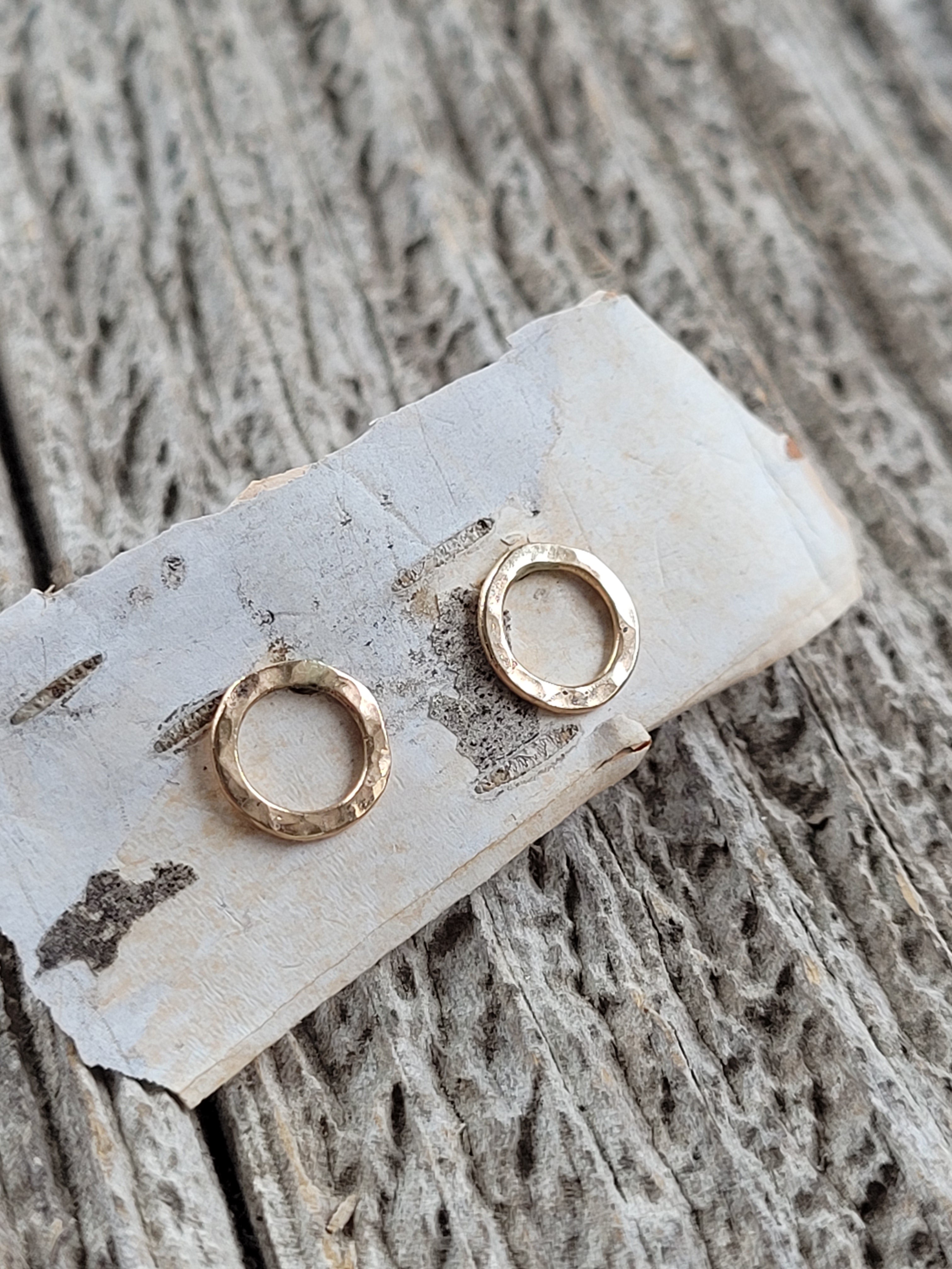 Tiny Hammered circle studs in 14k gold (solid metal)