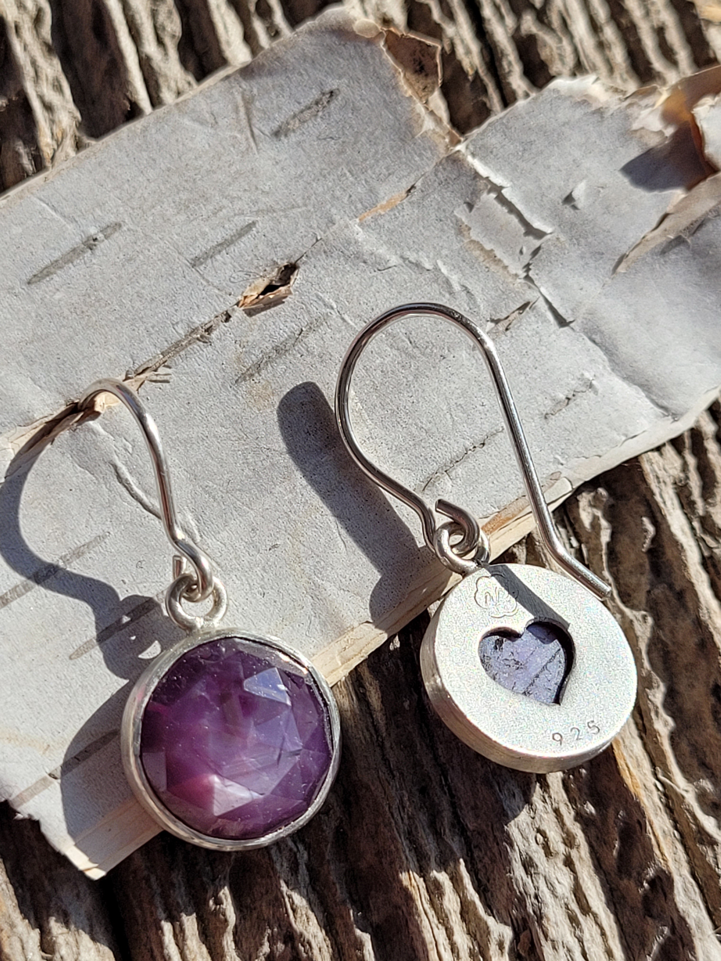 Purple Rose Cut Sapphire Earrings, Set in Sterling silver