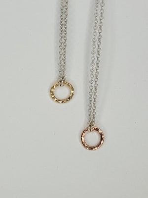 Tiny Hammered 14k gold circle ( yellow or rose) necklace
