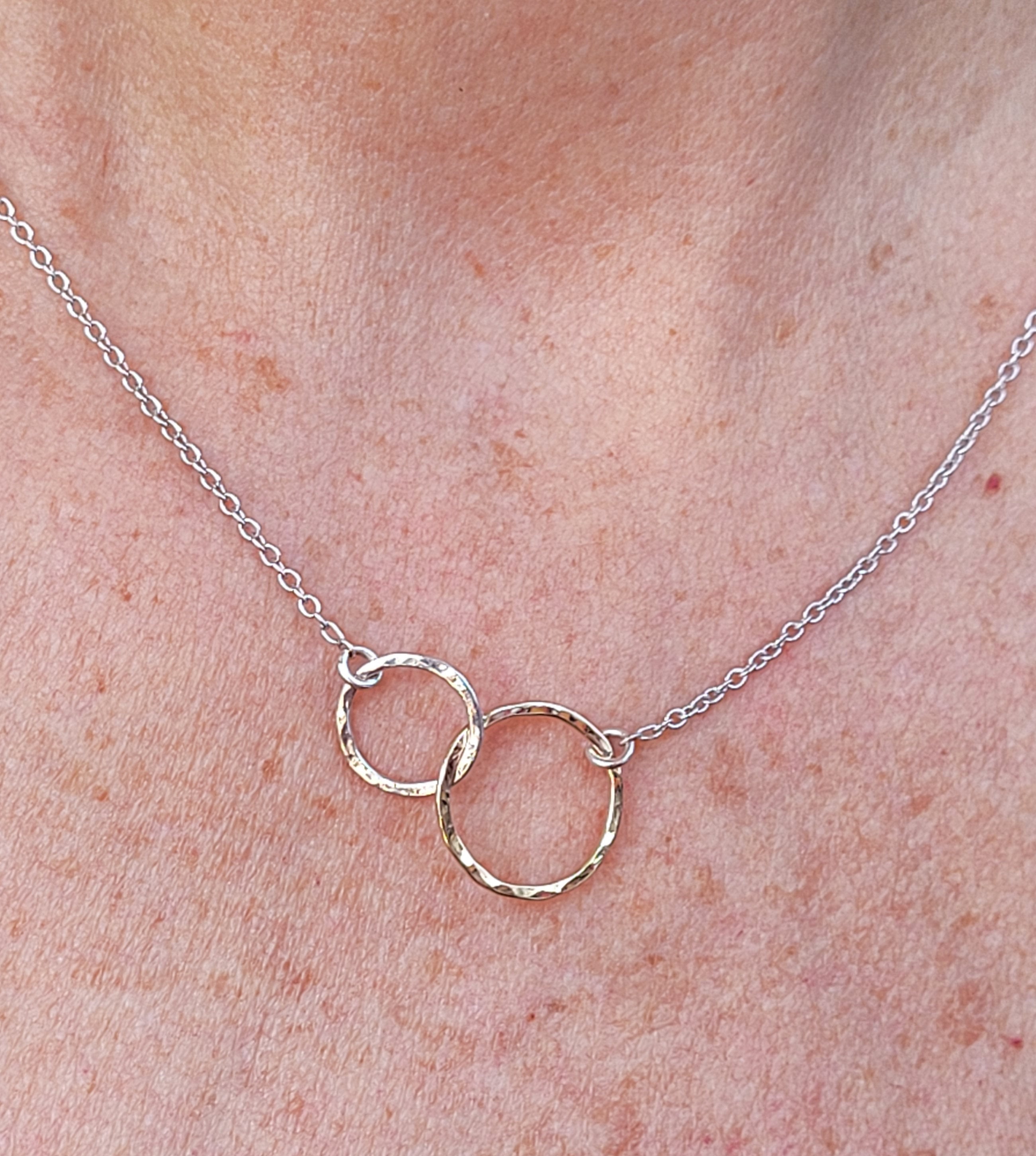 Mother daughter necklace in solid 14k gold and Sterling Silver