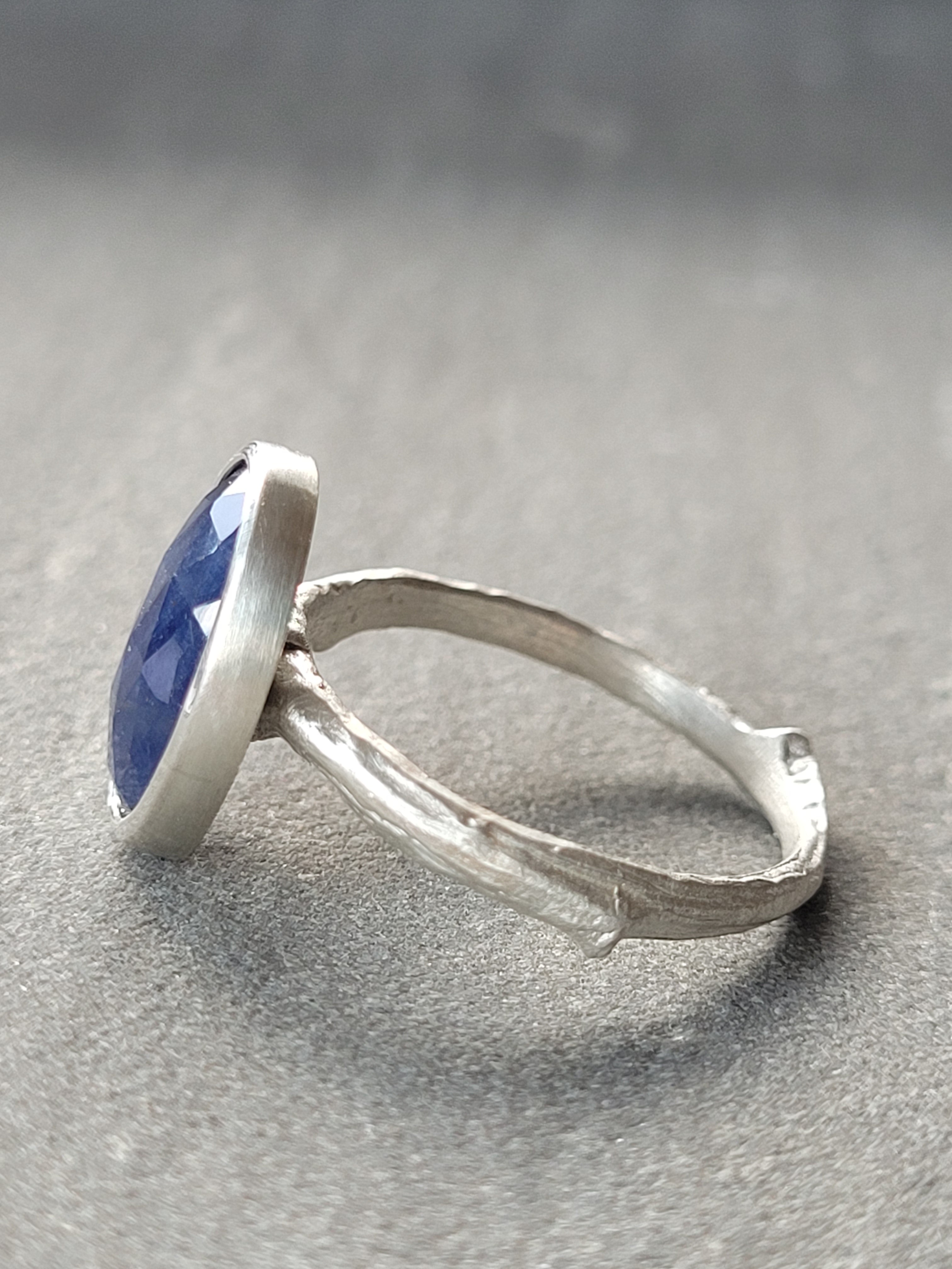 Rose cut Blue Sapphire ring in Sterling Silver