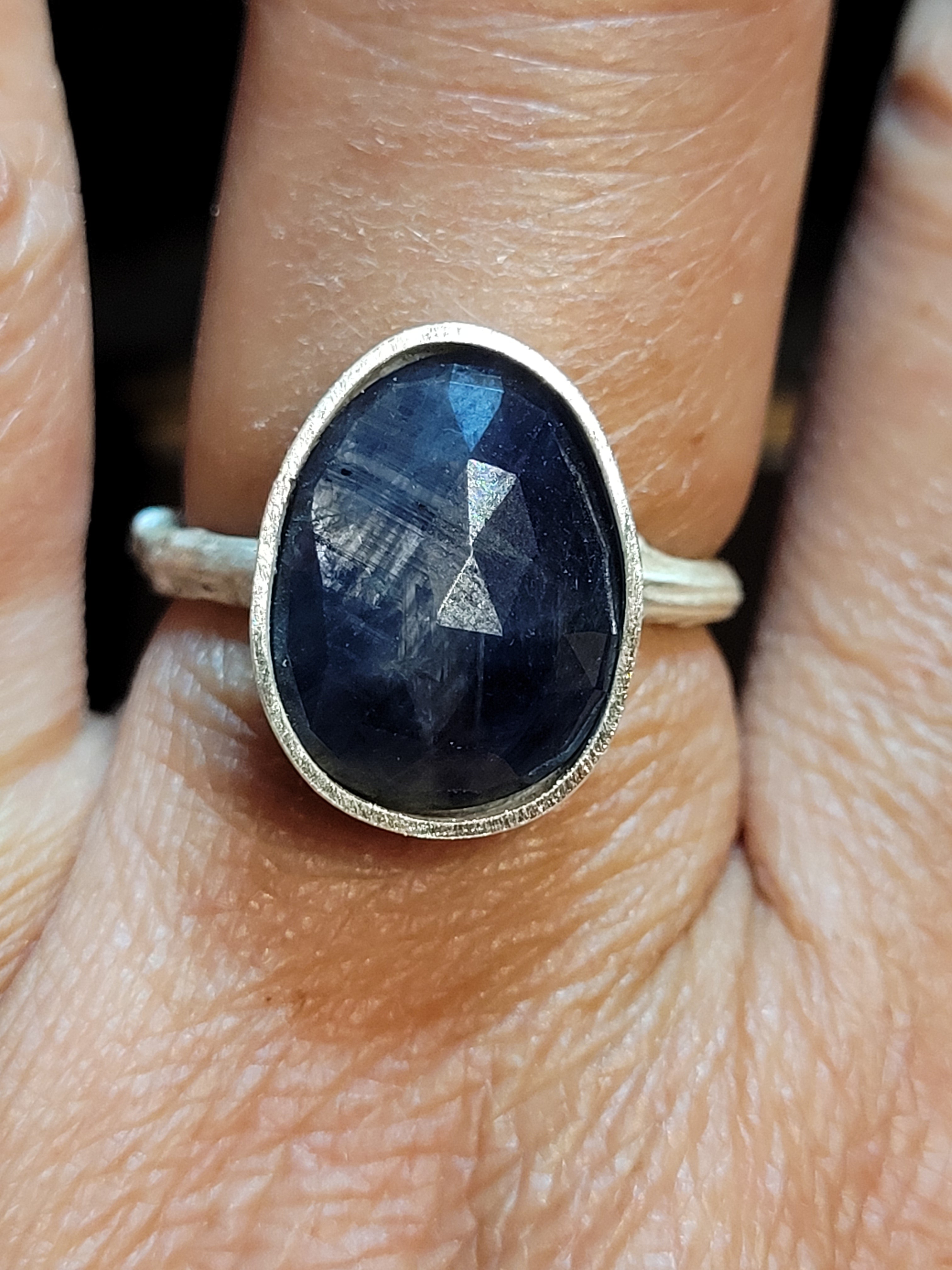 Teardrop Blue/gray Sapphire  on twig ring
