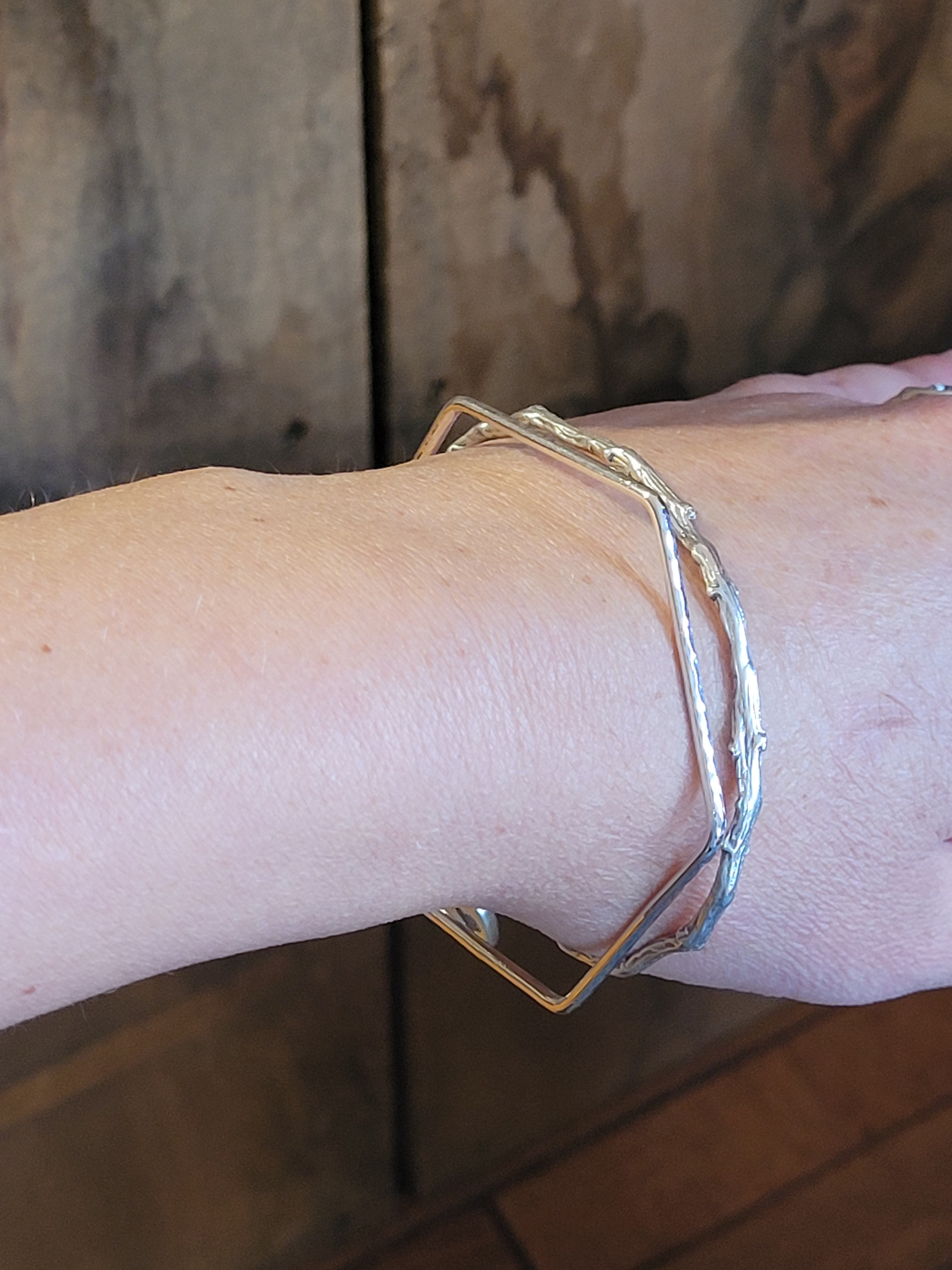 Hammered Hexagon bangle in Sterling Silver