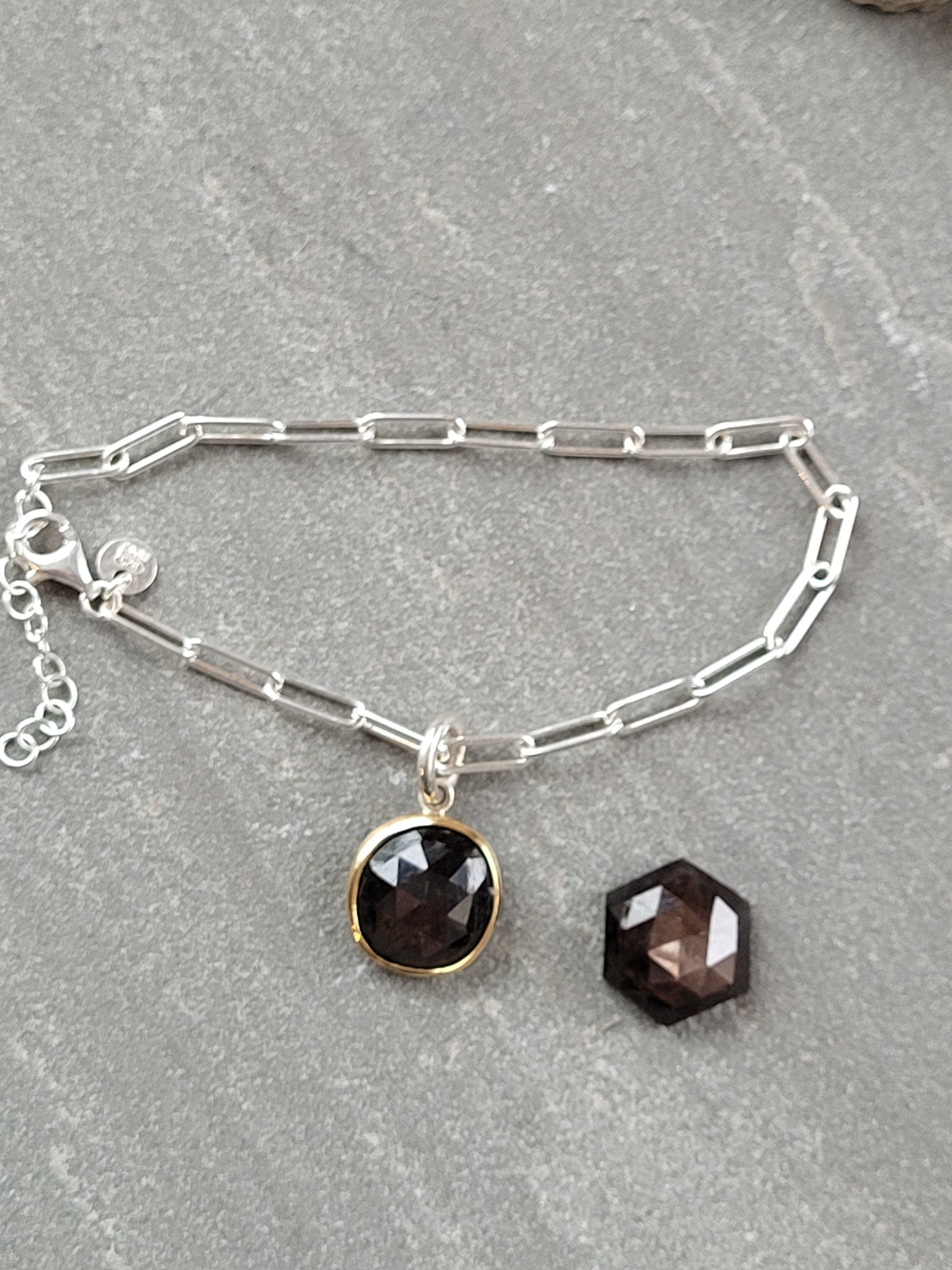 Custom brown Hexagon charm  in Sterling Silver for Katie