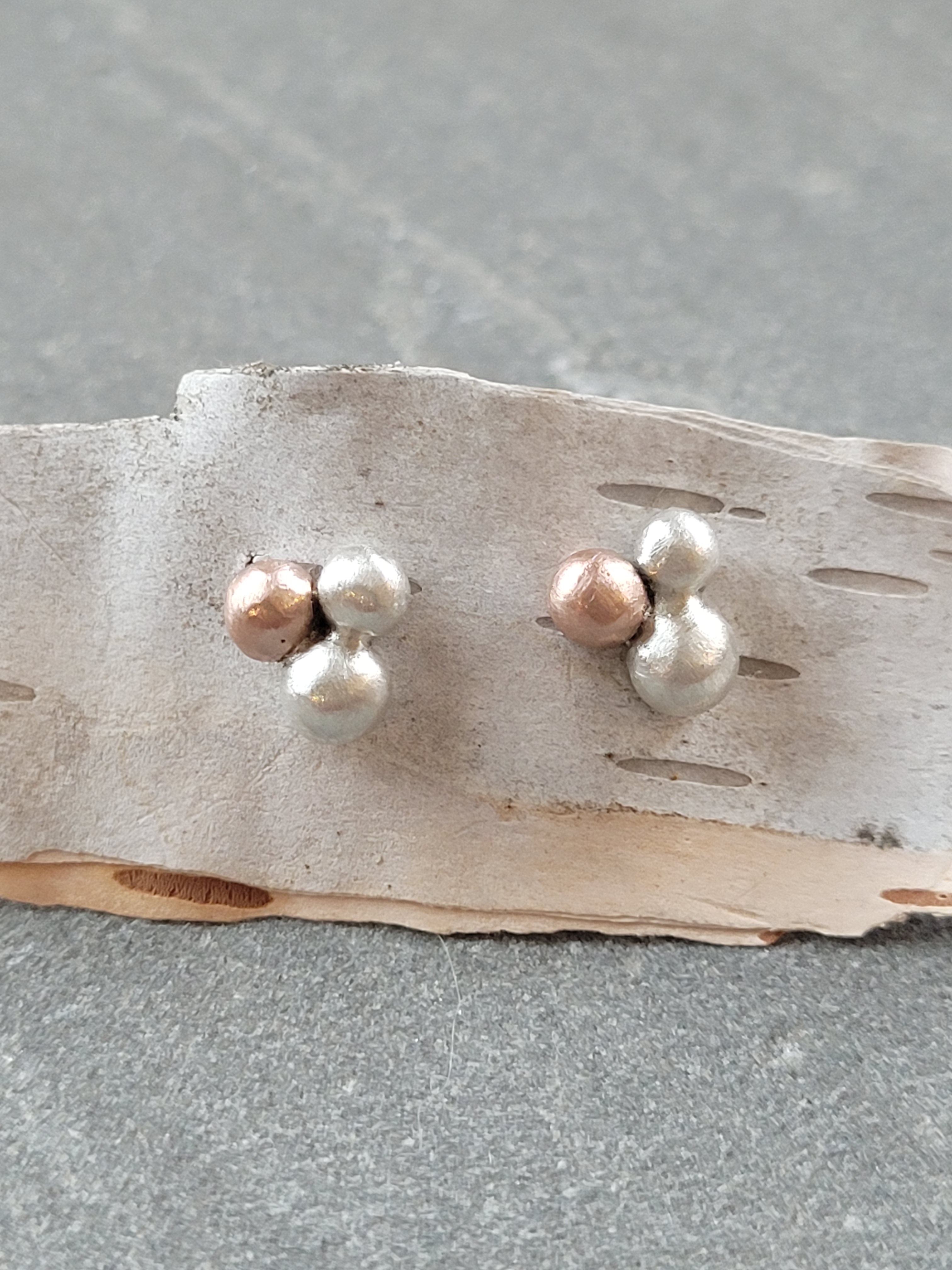 3 Pebble studs rose gold and Sterling Silver