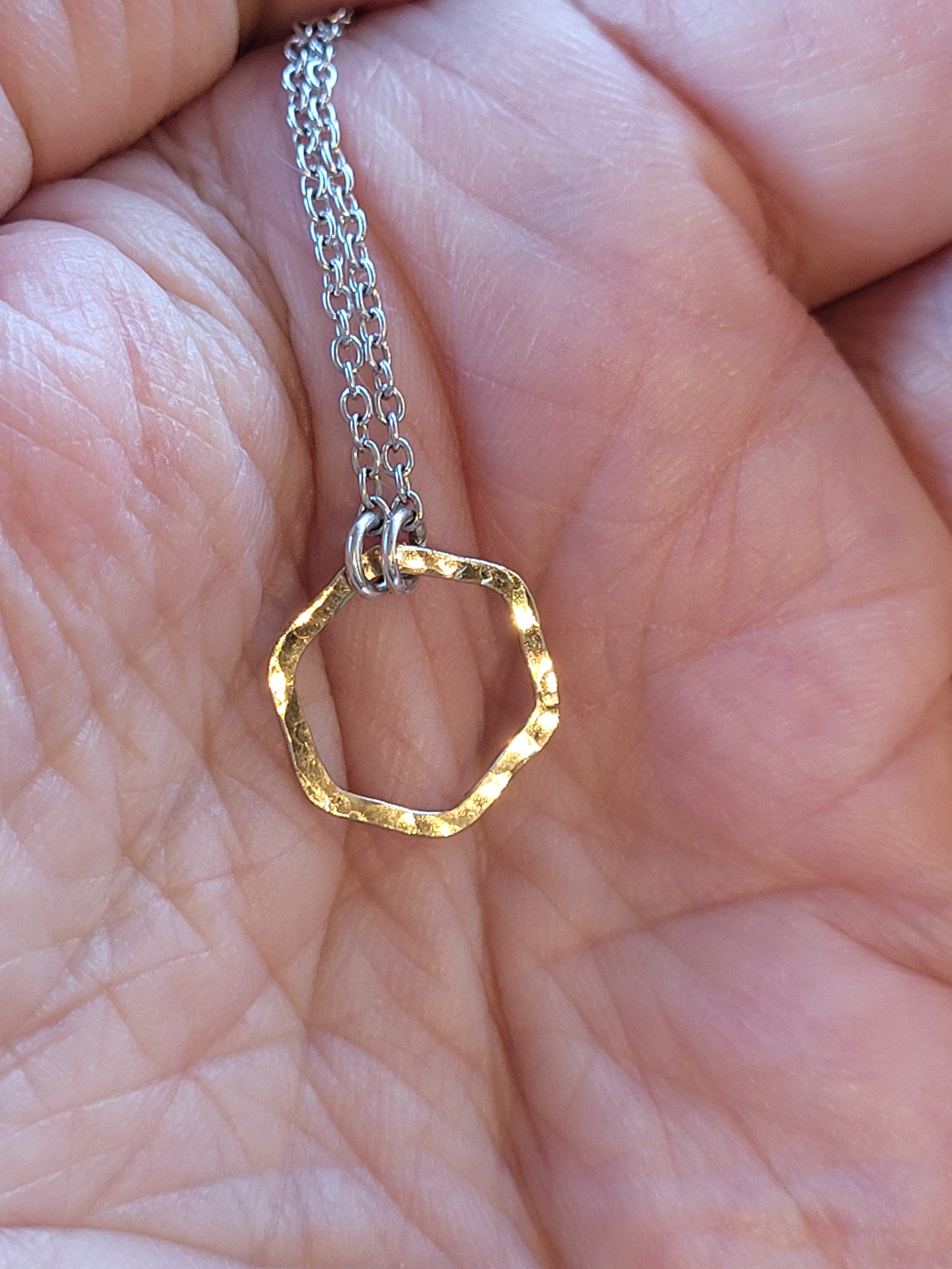 Hexagon hammered 14k gold (solid gold)pendant