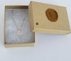 Tiny Hammered 14k gold circle ( yellow or rose) necklace