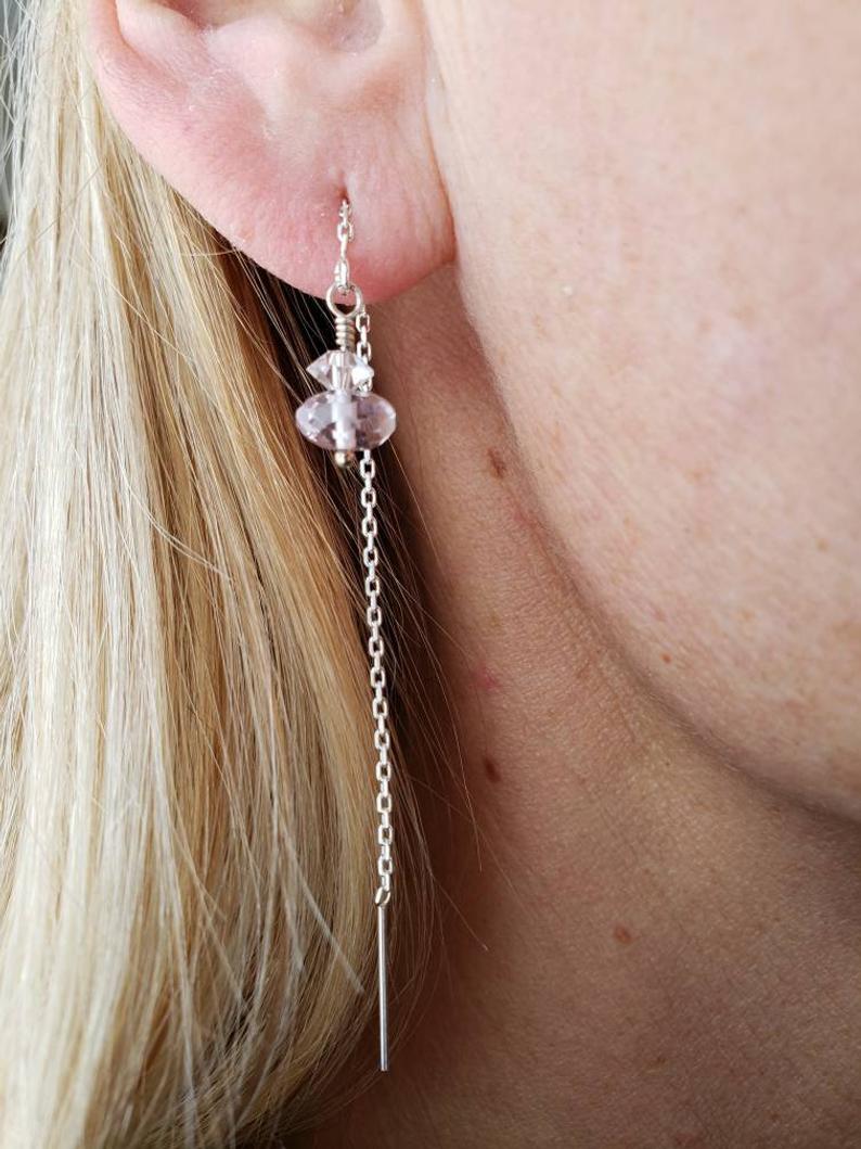 Pink Amethyst and Swarovski Bead on Rope Earring