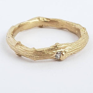 Open image in slideshow, Stackable 14k Gold, Twig Diamond Ring
